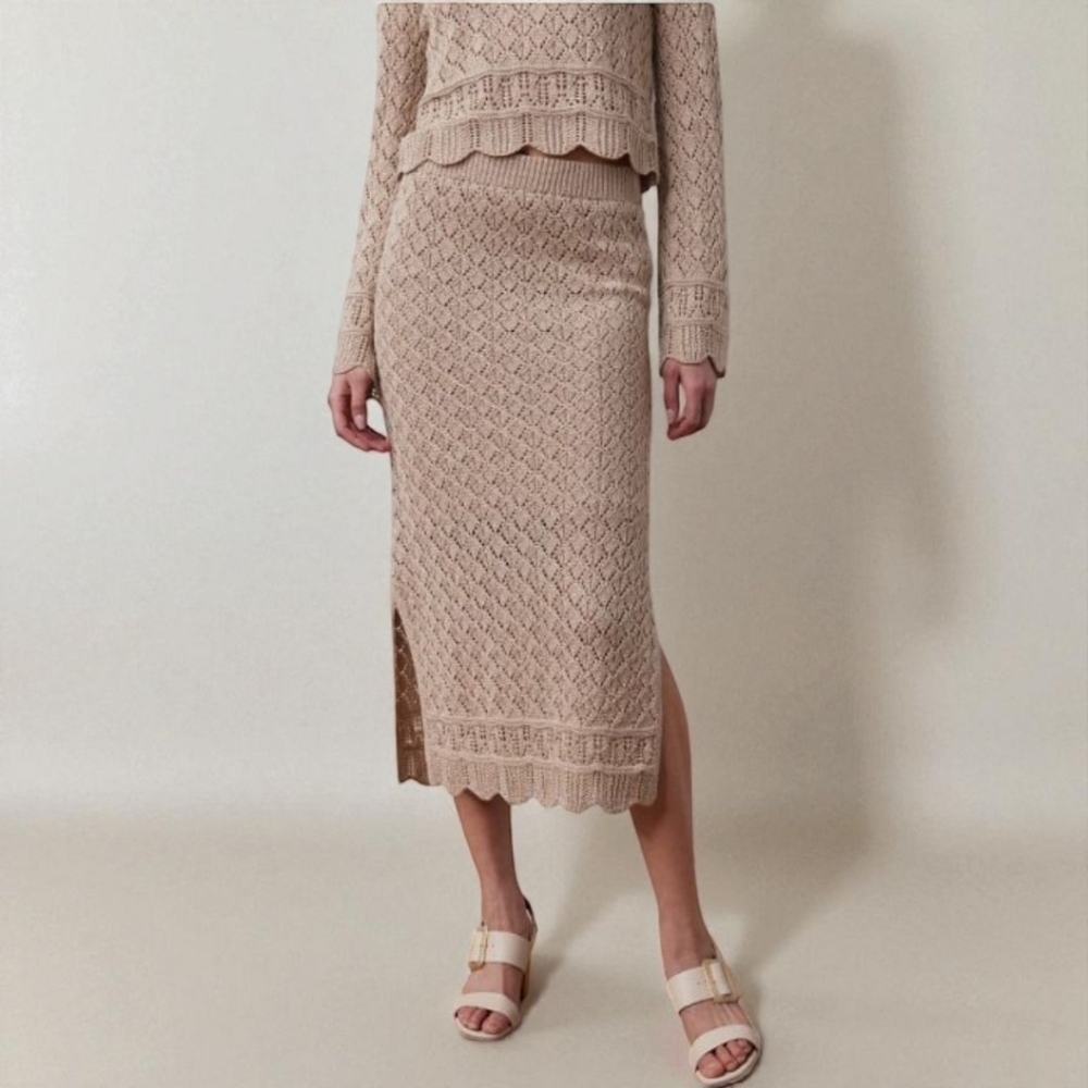 Lauren Conrad Pointelle Midi Sweater Skirt Fully Lined Beige Size XL NWT